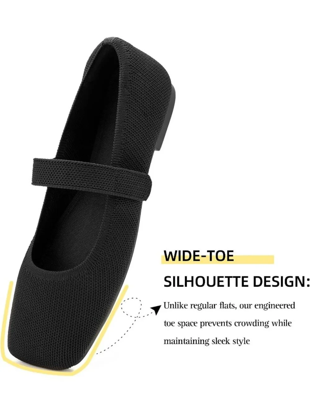 Women's Black Rubber Knit Wide Toe Adjustable Straps Flat Slip On Comfort Shoes